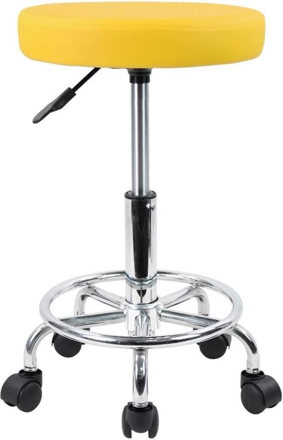 PU lederen ronde rolkruk met voetsteun draaibaar hoogteverstelling spa opstellen salon tattoo werk kantoor massage krukken taak stoel (geel)
