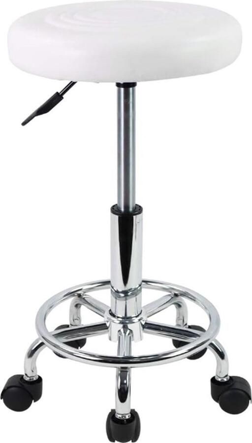 KKTONER PU lederen ronde rolkruk met voetsteun draaibare hoogteverstelling medische spa opstellen salon tatoeage werk kantoor massage krukken taak stoel (wit)