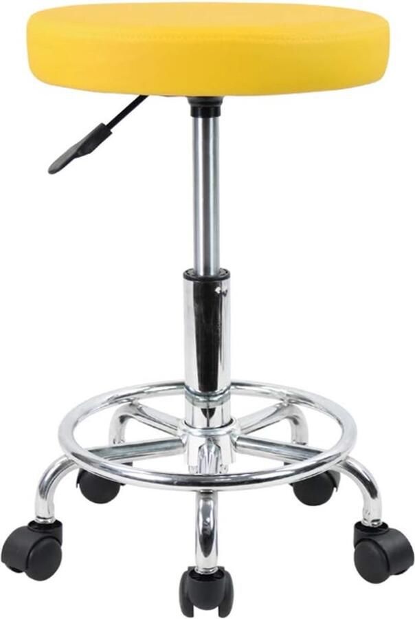 KKTONER PU lederen ronde rollende kruk met voetsteun draaibare hoogteaanpassing spa opstellen salon tatoeage werk kantoor massage krukken taakstoel (geel)