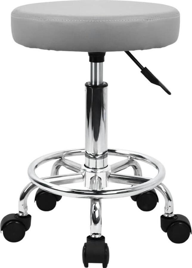 PU Lederen Ronde Rolling Kruk met Voetsteun Draaibare Hoogte Aanpassing Spa Opstellen Salon Tattoo Werk Kantoor Massage Krukken Taak Stoel Klein Grijs