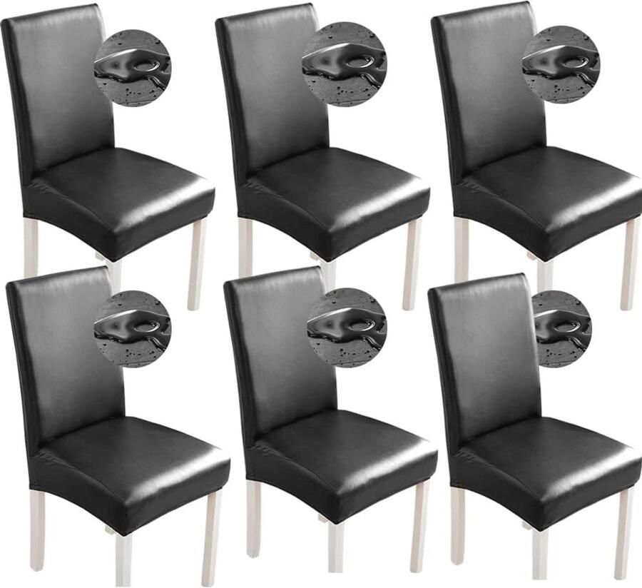 PU-lederen Stoelhoezen Set van 6 Waterdicht en Stretch Perfect voor Eetkamer Kantoor en Restaurant