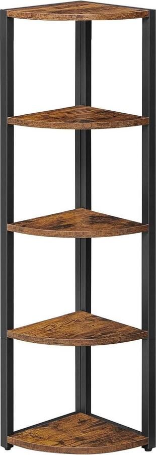 Hoekplank 5 niveaus hoekboekenkast veelzijdig opbergmeubel- woonkamer slaapkamer kantoor- industriële stijl rustiek bruin en zwart LLS801B01 corner shelf wall