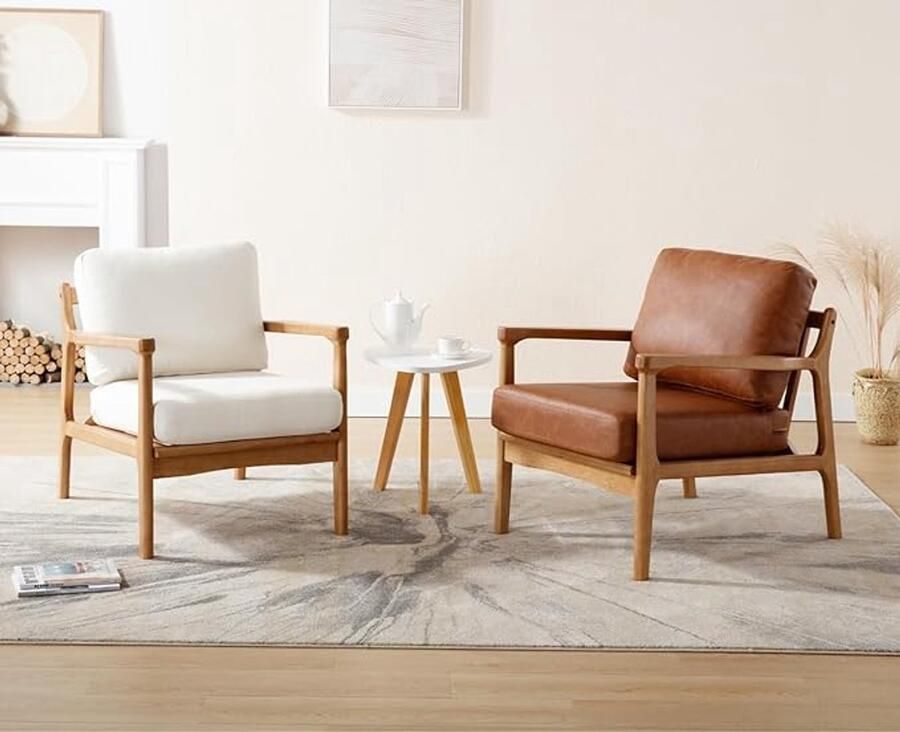 PU leren kuipstoel – Gestoffeerde fauteuil voor woonkamer receptie of slaapkamer massief houten frame – Bruin