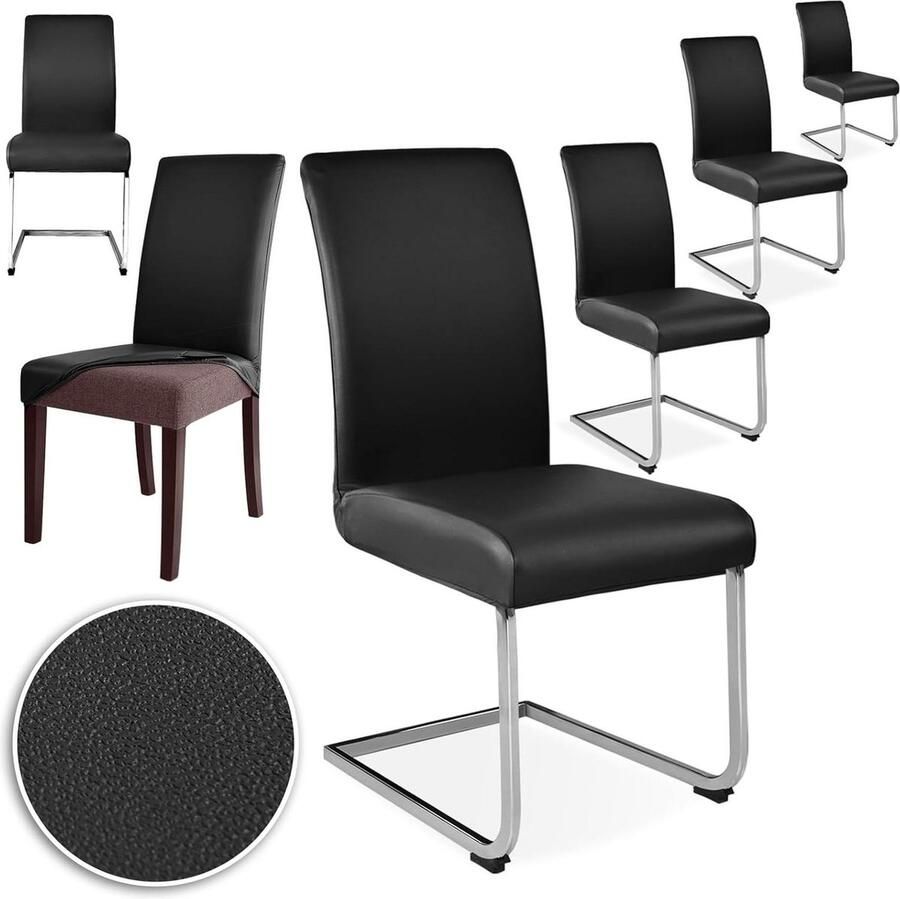 Pu Stoelhoezen Set van 6 stuks Waterdicht Elastische eetkamerstoelhoezen Universeel Wasbaar Bescherming Keuken Restaurant Hotel Bruiloft Zwart