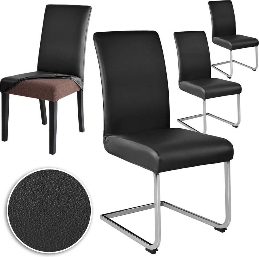 PU Stoelhoezen waterdicht elastisch bescherming set van 4 zwart leer
