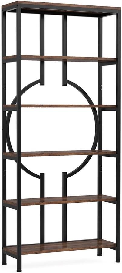 Pugsdrly Boekenkast industriële plankenkast met 6 niveaus vrijstaand hoog presentatieplank opbergruimte met 5 open planken voor de woonkamer slaapkamer