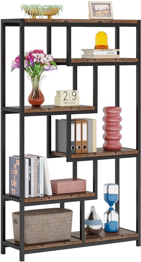 Pugsdrly Boekenkast industriële stijl 5 planken vrijstaande plank voor in de woonkamer kantoor (bruin)