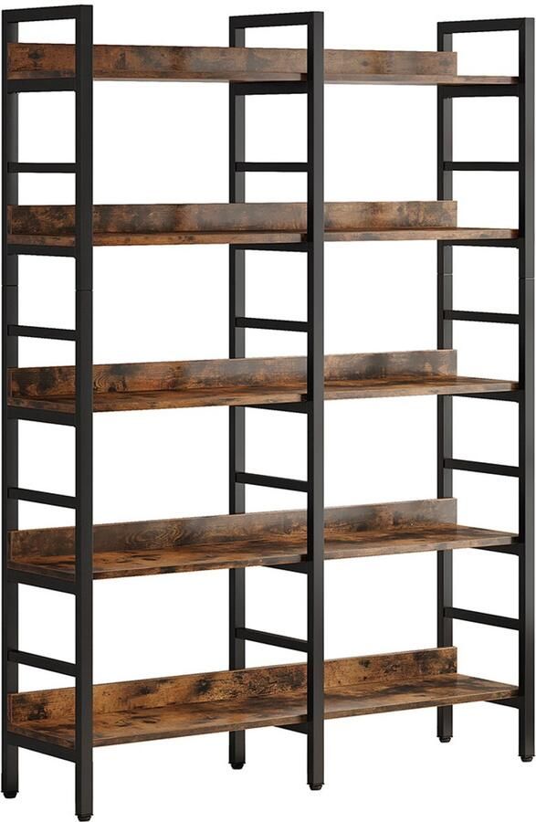 Pugsdrly Boekenkast plankenkast met 5 planken industriële stijl staande plankenkast met stalen frame 120 x 30 x 180 cm vrijstaande boekenkast voor kantoor woonkamer vintage bruinzwart