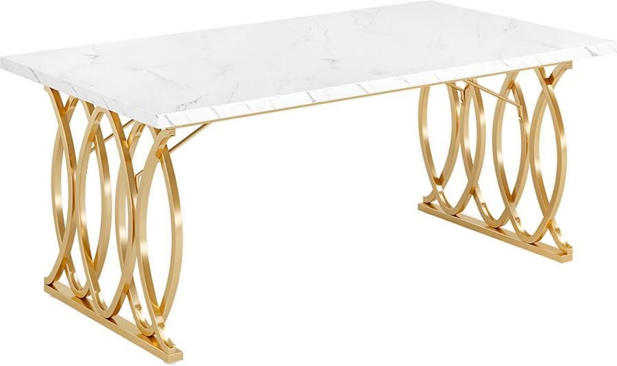 Pugsdrly Bureau computertafel 160 x 80 x 75 cm Moderne pc-tafel bureautafel werktafel eettafel met gouden poten voor thuiskantoor bureau vergadertafel wit en goud