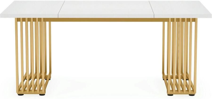 Pugsdrly Bureau computertafel 180 x 80 x 78 cm moderne bureautafel pc-tafel werktafel eettafel met gouden poten voor thuiskantoor kantoor vergadertafel (wit en goud)