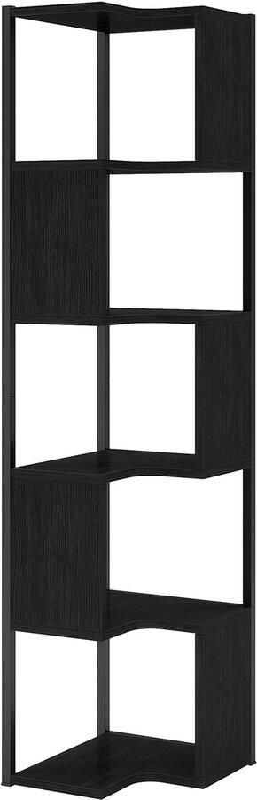 Pugsdrly Hoekboekenkast 171 cm voor woonkamer of thuiskantoor kleine vrijstaande boekenkast met 6 planken hoekplank met metalen frame zwart