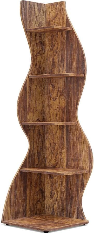 Pugsdrly Hoekrek 178 cm hoog opbergrek boekenkast plantenrek opbergmeubel 5 niveaus modern voor thuis kantoor woonkamer slaapkamer balkon bruin 1 stuk