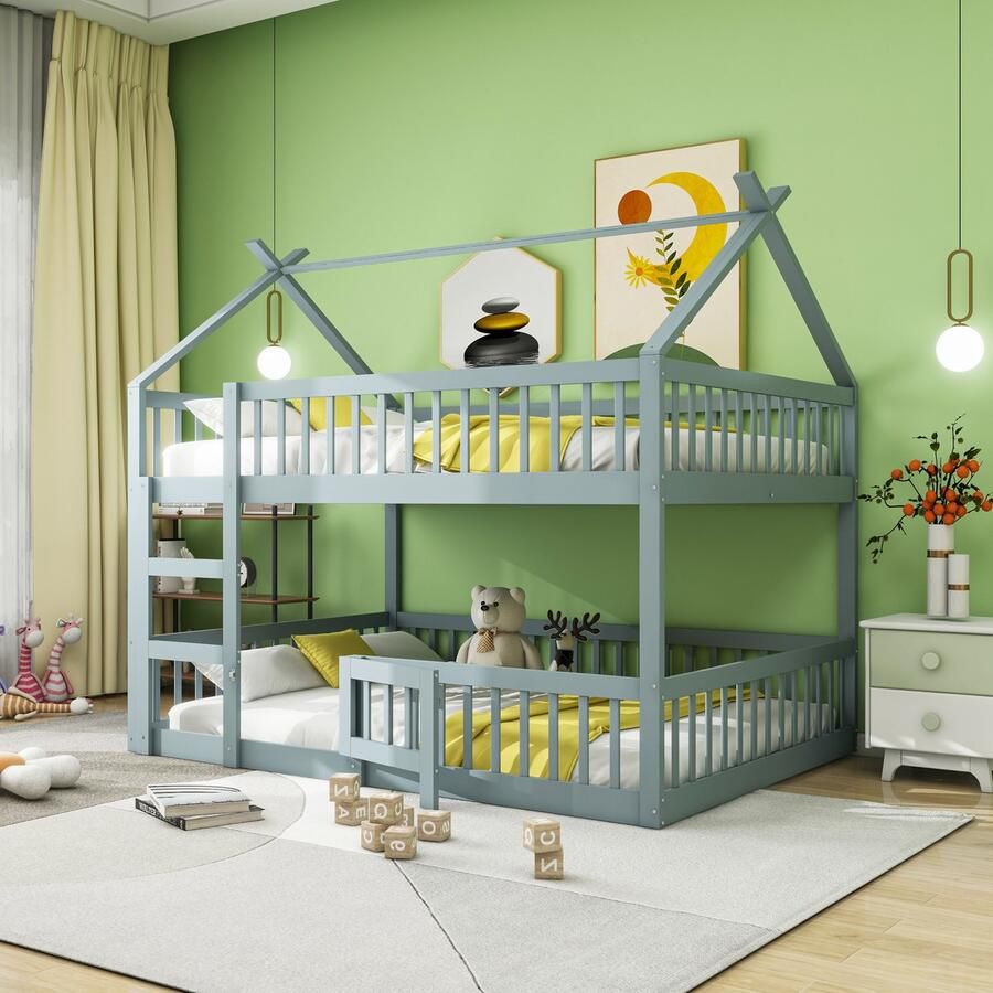 Zonder merk Gotagee Stapelbed 140x200cm Kinderbed（Zonder matras）Familiebed Grijs