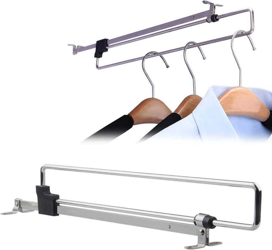 Pull-out Kledingrek Roestvrijstalen Kaststang Verstelbaar Kledingrek Uittrekbaar Kledinghanger Telescopische Kastbuis 25 cm Ruimtebesparende Oplossing voor Kledingkasten