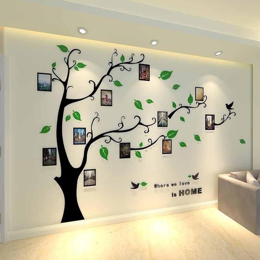 Purekay Muursticker Boom 3D DIY Foto Muurstickers Planten Muurstickers Grote Zelfklevende Stickers Muurschilderingen voor Slaapkamer Woonkamer Kinderkamer Bank Achtergrond Muurdecoratie (Links Groen L)