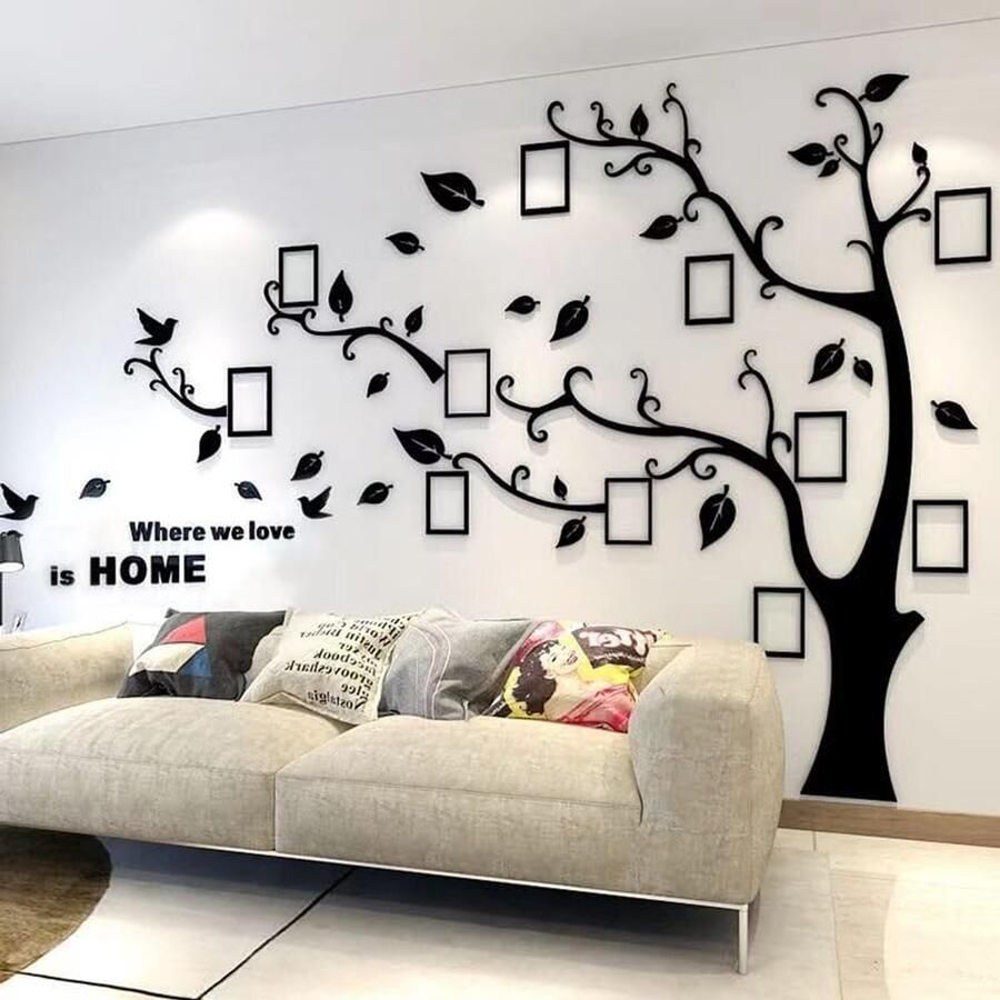Purekay Muursticker Boom 3D DIY Foto Muurstickers Planten Muurstickers Grote Zelfklevende Stickers Muurschilderingen voor Slaapkamer Woonkamer Kinderkamer Bank Achtergrond Muurdecoratie (Rechts Zwart L)