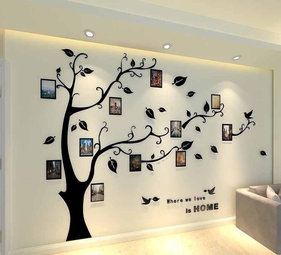 Purekay Muursticker Boom 3D DIY Foto Muurstickers Planten Muurstickers Grote Zelfklevende Stickers Muurschilderingen voor Slaapkamer Woonkamer Kinderkamer Bank Achtergrond Muurdecoratie (Links Zwart S)