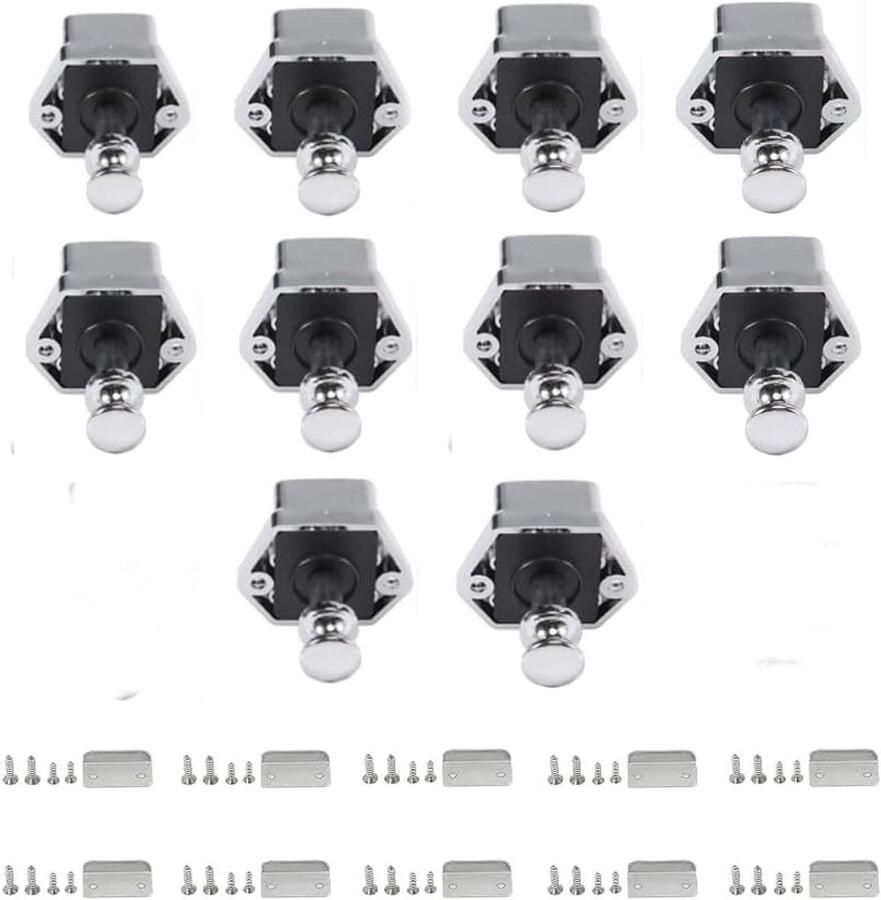 Push Lock Button Latch Set van 10 Keyless Deurvergrendeling voor Meubels Geschikt voor boten RV's en Caravans Dikte 15-27 mm Campingkast