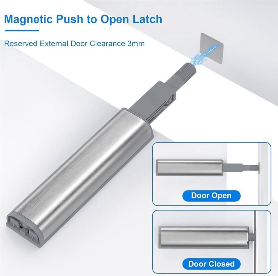 Push om Open Deur Vang Kast Magneet Drukgrendel Set van 6 Wit Metaal