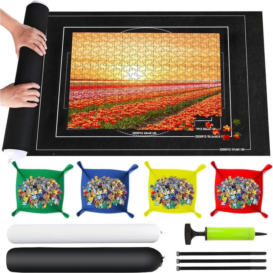 Puzzelmat 1500 stukjes puzzelmat voor kinderen 1500 1000 500 stuks draagbare puzzelmat vilt tafel voor puzzel 116 x 66 cm zwart
