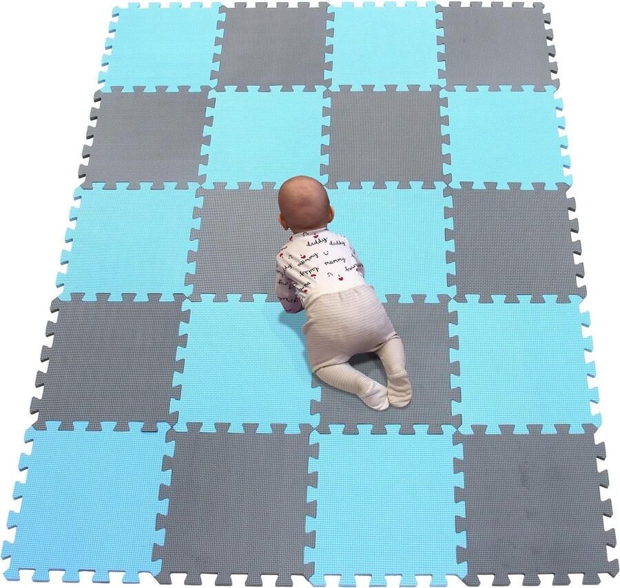 Puzzelmat voor baby's en peuters antislip vloermat van EVA-schuim blauw grijs