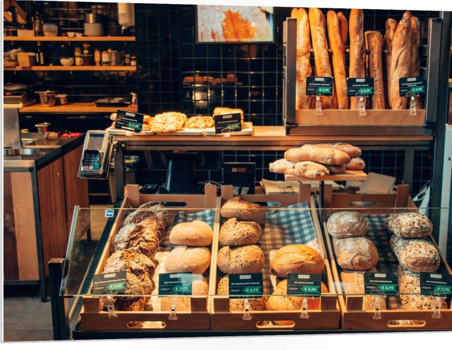 PVC Schuimplaat- Bakkerij Brood Vitrine 100x75 cm Foto op PVC Schuimplaat