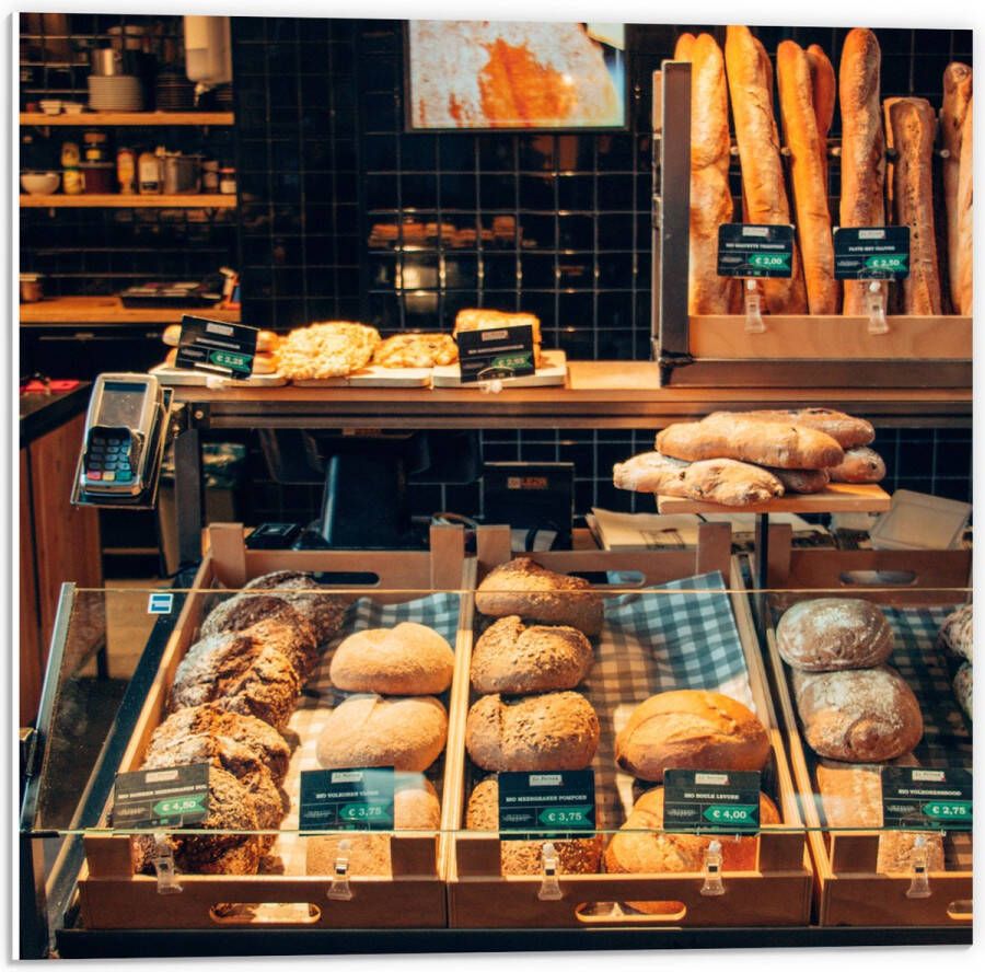 PVC Schuimplaat Bakkerij Brood Vitrine 50x50 cm Foto op PVC Schuimplaat (Met Ophangsysteem)