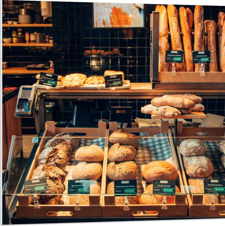 PVC Schuimplaat- Bakkerij Brood Vitrine 80x80 cm Foto op PVC Schuimplaat