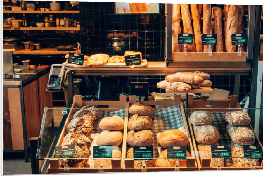 PVC Schuimplaat Bakkerij Brood Vitrine 90x60 cm Foto op PVC Schuimplaat (Met Ophangsysteem)