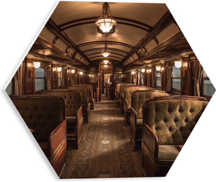 PVC Schuimplaat Hexagon Trein Stoelen Hout Lampen 30x26.1 cm Foto op Hexagon (Met Ophangsysteem)