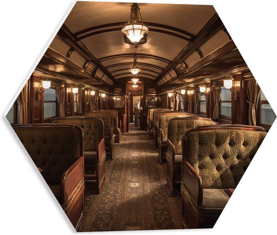 PVC Schuimplaat Hexagon Trein Stoelen Hout Lampen 40x34.8 cm Foto op Hexagon (Met Ophangsysteem)
