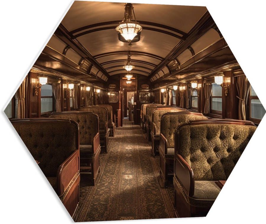 PVC Schuimplaat Hexagon Trein Stoelen Hout Lampen 60x52.2 cm Foto op Hexagon (Met Ophangsysteem)