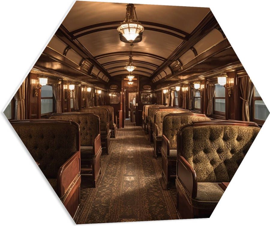 PVC Schuimplaat Hexagon Trein Stoelen Hout Lampen 70x60.9 cm Foto op Hexagon (Met Ophangsysteem)