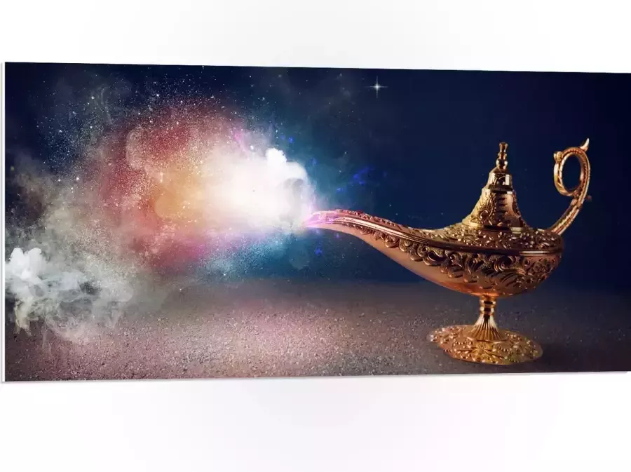 PVC Schuimplaat Magische Gouden Lamp met Kleurrijke Rook 100x50 cm Foto op PVC Schuimplaat (Met Ophangsysteem)