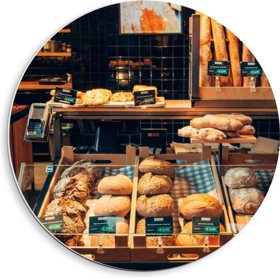 PVC Schuimplaat Muurcirkel Bakkerij Brood Vitrine 40x40 cm Foto op Muurcirkel (met ophangsysteem)
