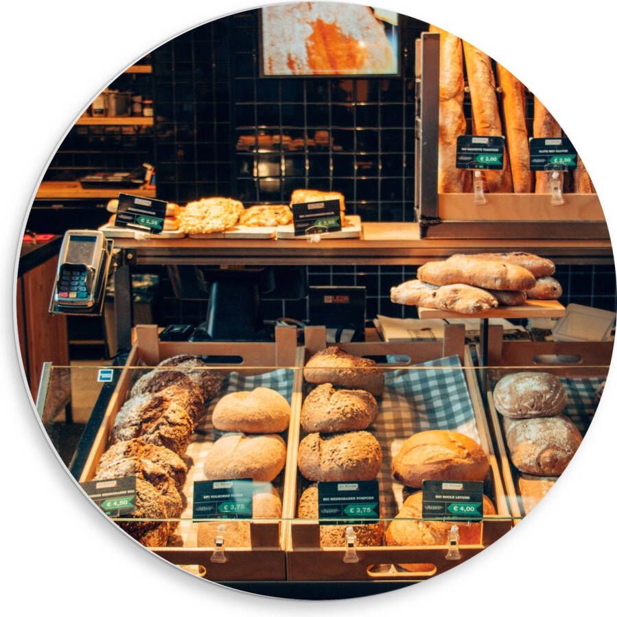 PVC Schuimplaat Muurcirkel Bakkerij Brood Vitrine 50x50 cm Foto op Muurcirkel (met ophangsysteem)