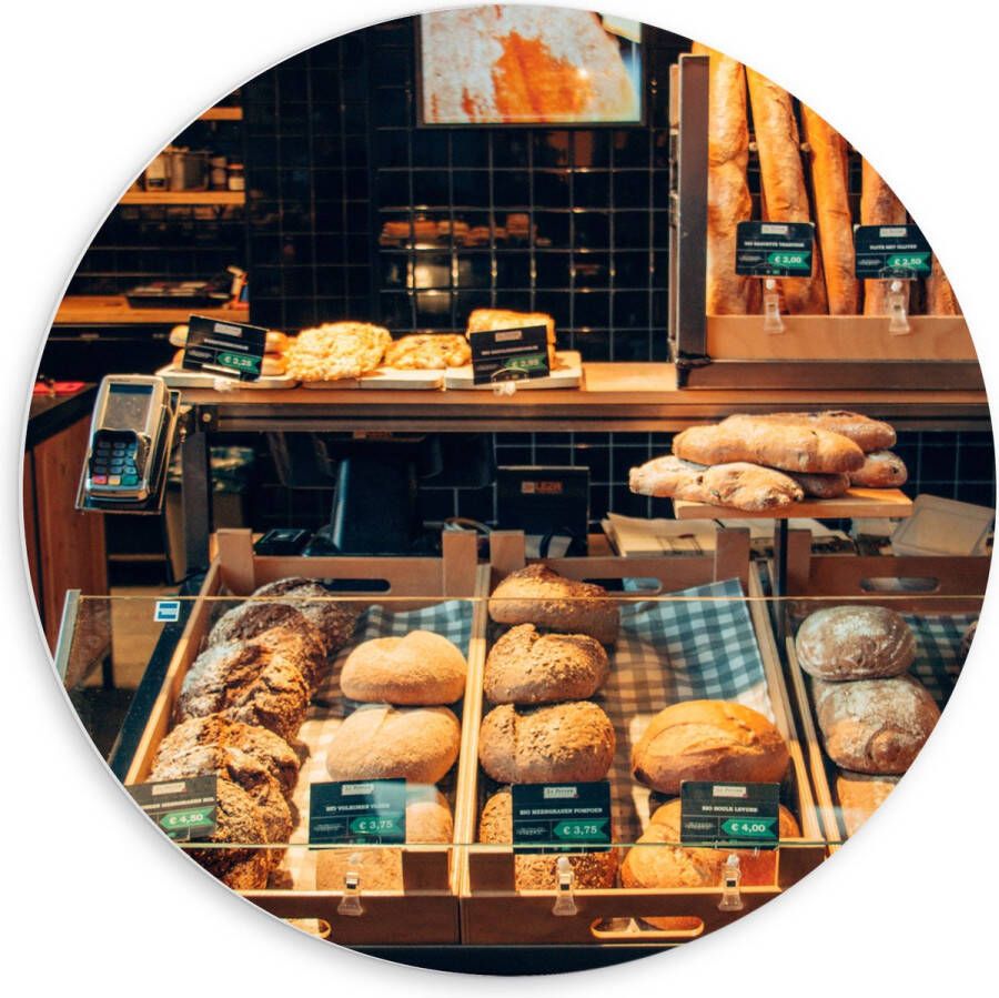 PVC Schuimplaat Muurcirkel Bakkerij Brood Vitrine 60x60 cm Foto op Muurcirkel (met ophangsysteem)