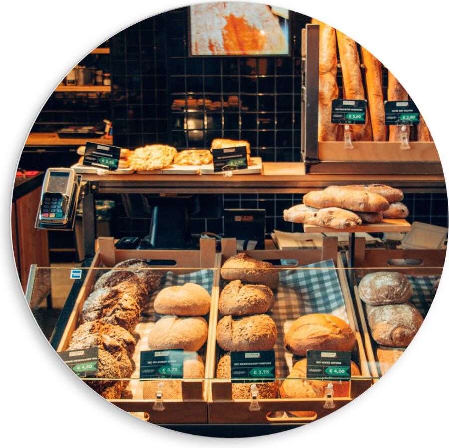 PVC Schuimplaat Muurcirkel Bakkerij Brood Vitrine 80x80 cm Foto op Muurcirkel (met ophangsysteem)