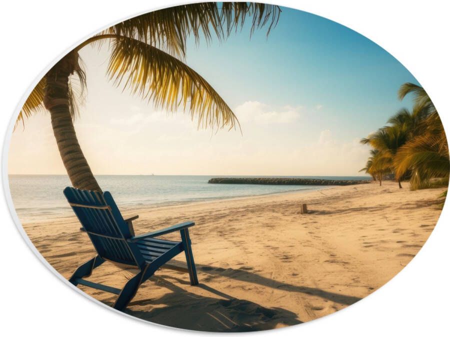 PVC Schuimplaat Ovaal Strand Zee Palmbomen Zon Stoel 28x21 cm Foto op Ovaal (Met Ophangsysteem)