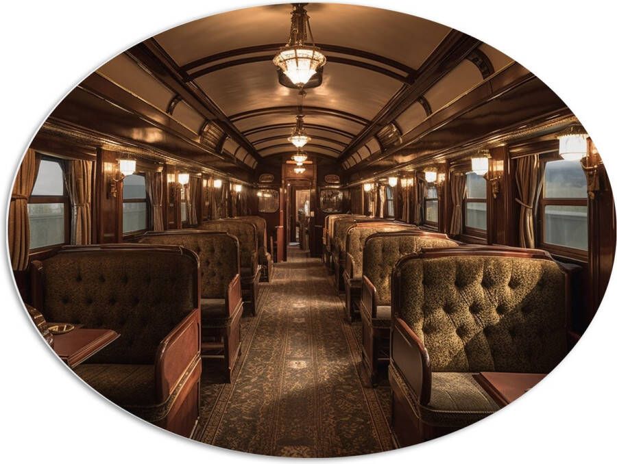 PVC Schuimplaat Ovaal Trein Stoelen Hout Lampen 96x72 cm Foto op Ovaal (Met Ophangsysteem)