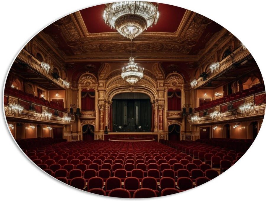PVC Schuimplaat Ovaal Zaal Podium Stoelen Publiek Lampen Lichten 68x51 cm Foto op Ovaal (Met Ophangsysteem)