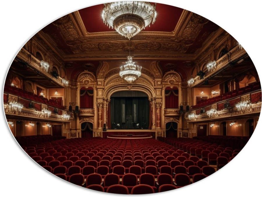 PVC Schuimplaat Ovaal Zaal Podium Stoelen Publiek Lampen Lichten 96x72 cm Foto op Ovaal (Met Ophangsysteem)