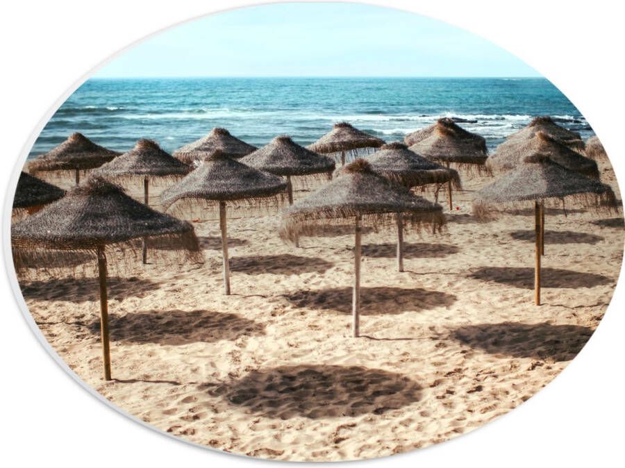 PVC Schuimplaat Ovaal Zee Strand Zand Parasols 28x21 cm Foto op Ovaal (Met Ophangsysteem)