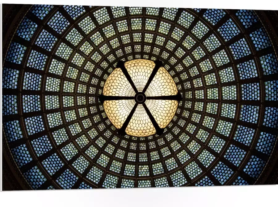 PVC Schuimplaat Plafond en Lamp van een Kerk 105x70 cm Foto op PVC Schuimplaat (Met Ophangsysteem)