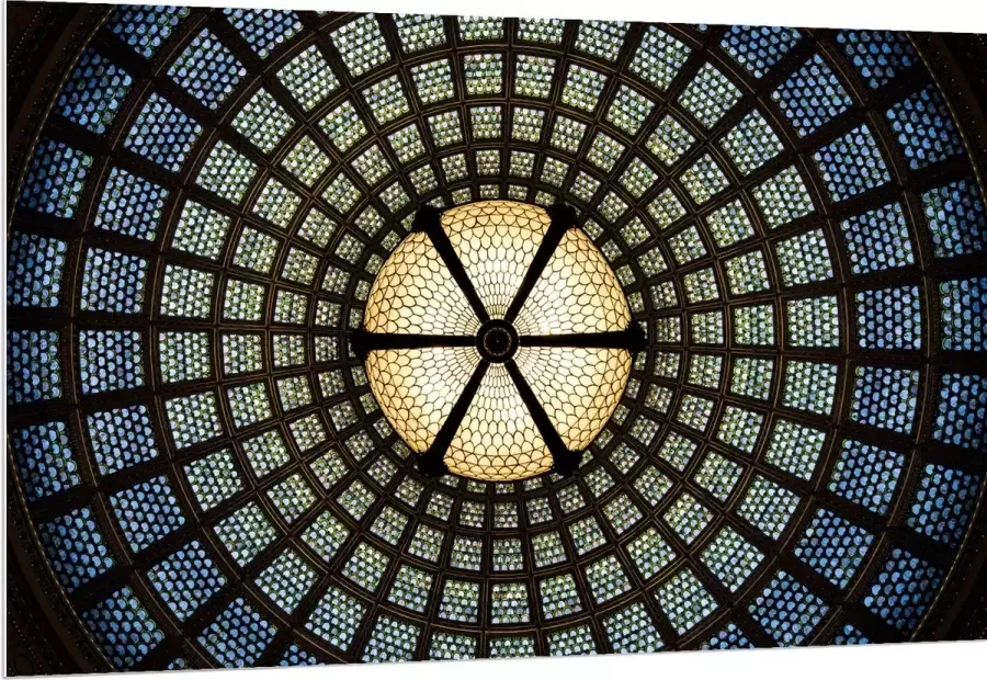 PVC Schuimplaat Plafond en Lamp van een Kerk 150x100 cm Foto op PVC Schuimplaat (Met Ophangsysteem)