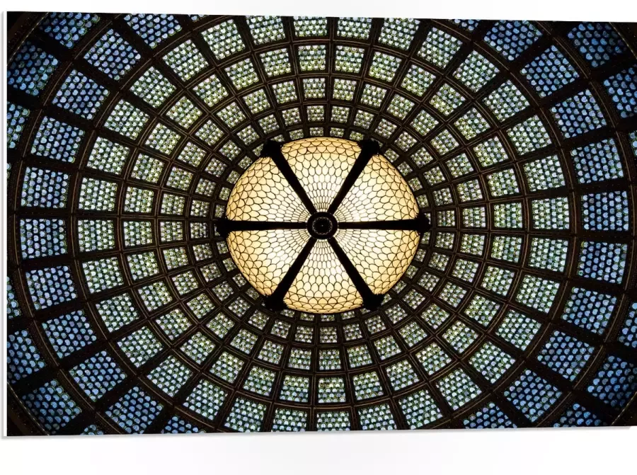 PVC Schuimplaat- Plafond en Lamp van een Kerk 75x50 cm Foto op PVC Schuimplaat