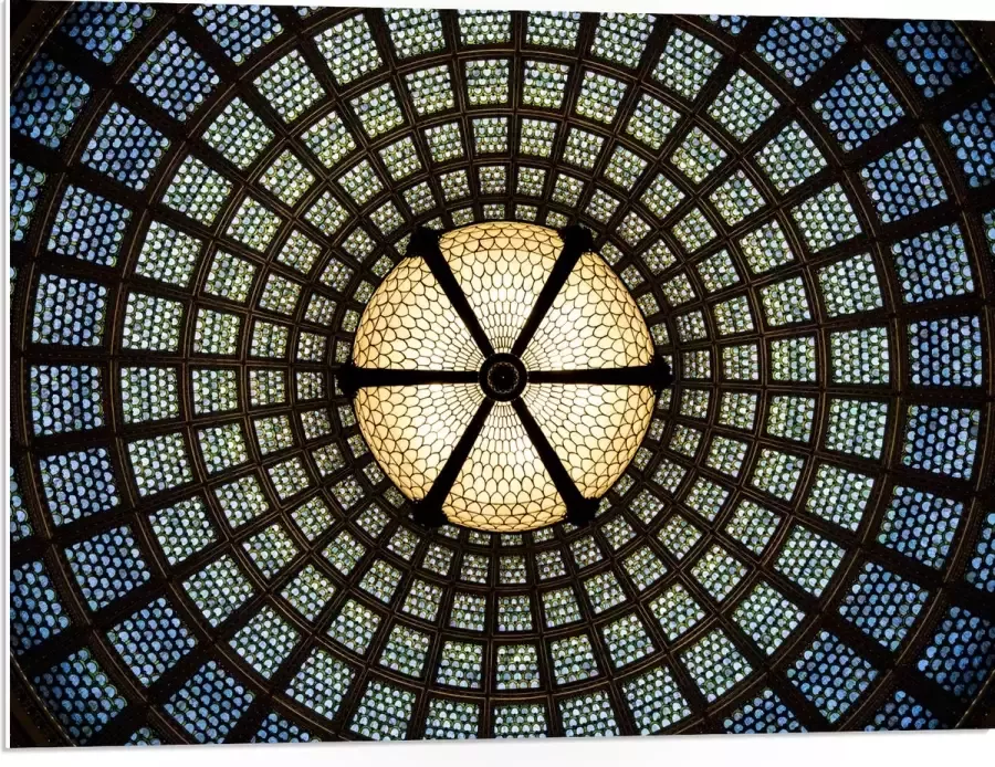 PVC Schuimplaat- Plafond en Lamp van een Kerk 80x60 cm Foto op PVC Schuimplaat
