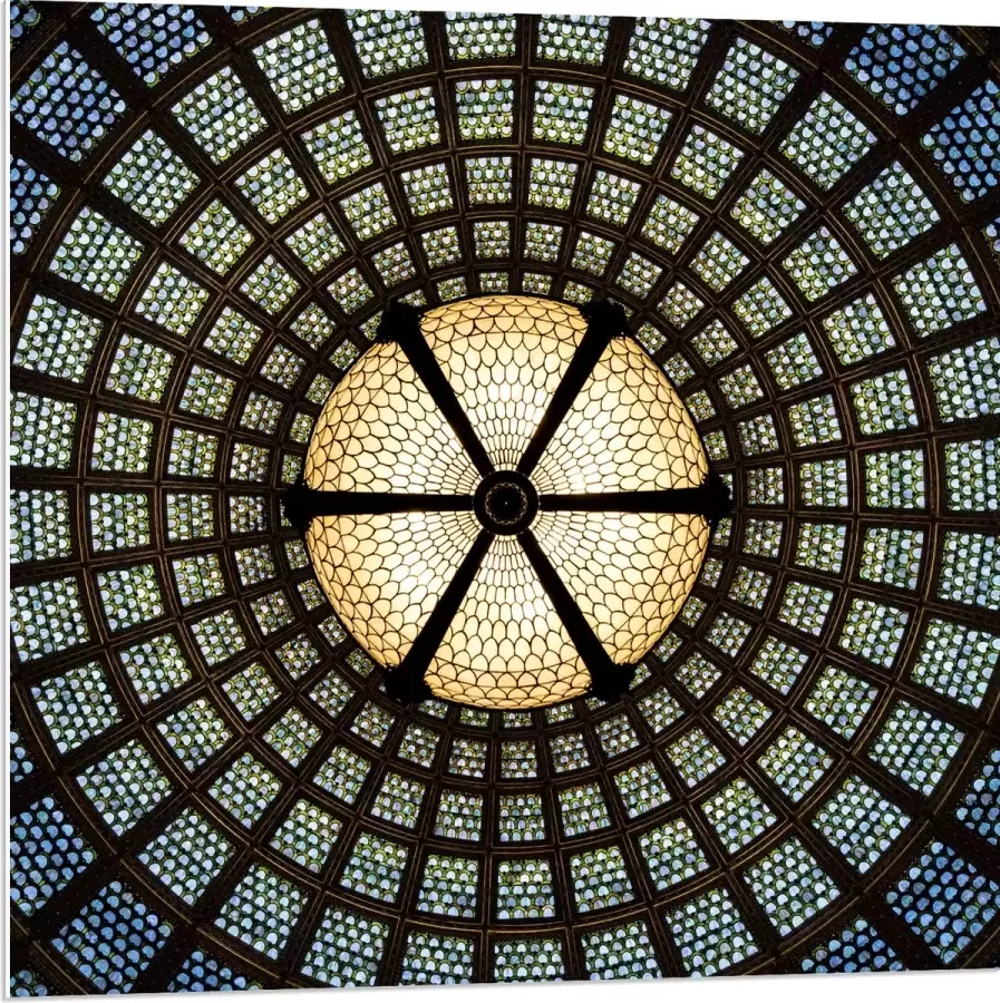 PVC Schuimplaat Plafond en Lamp van een Kerk 80x80 cm Foto op PVC Schuimplaat (Met Ophangsysteem)