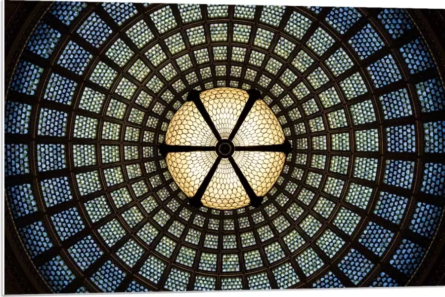PVC Schuimplaat Plafond en Lamp van een Kerk 90x60 cm Foto op PVC Schuimplaat (Met Ophangsysteem)