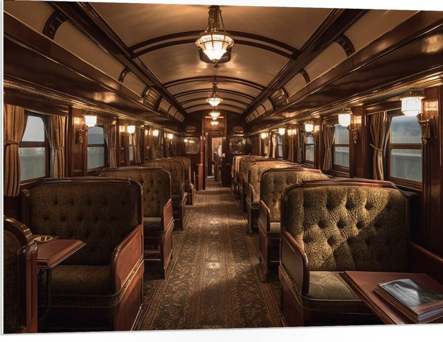 PVC Schuimplaat Trein Stoelen Hout Lampen 100x75 cm Foto op PVC Schuimplaat (Met Ophangsysteem)